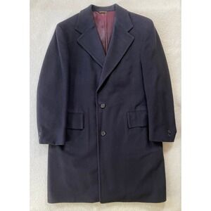 Vintage Dhalishan Mens Large Overcoat Navy 100% Mongolian Cashmere Schwabe-May